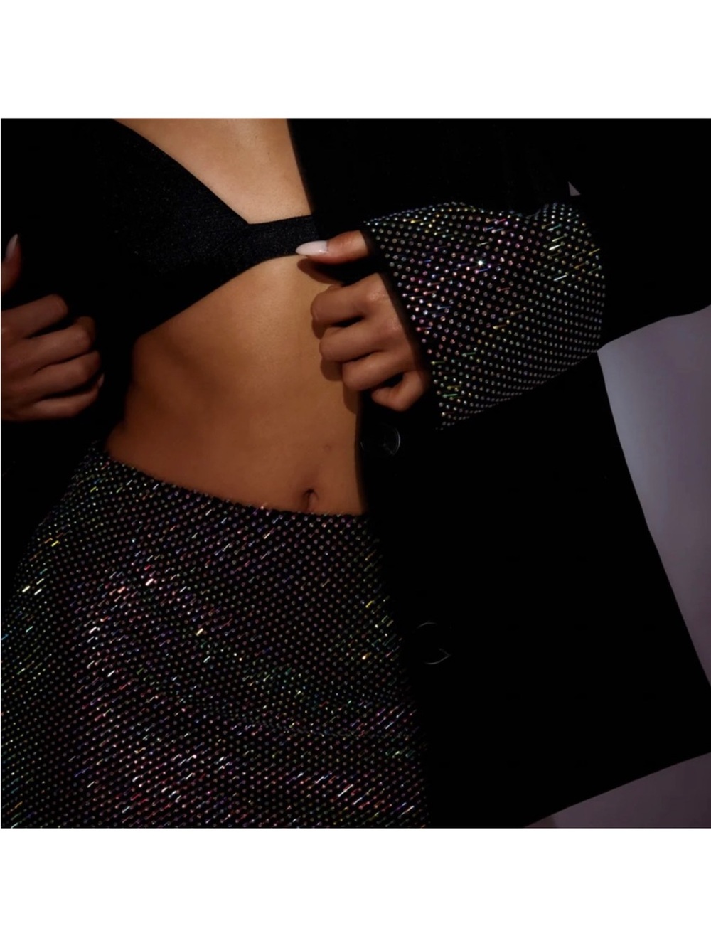 SLA the Label Diamanté Women's Oversized Blazer with Rhinestone set WITH Skirt